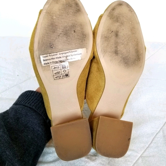 CAbi yellow faux suede mules criss cross wrap front block heel hippie ladylike 7 - Picture 5 of 8